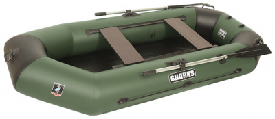 Лодка гребная под мотор Sharks S260 Люкс зелено/черный (пол-книжка)