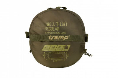Спальный мешок кокон Tramp Troll T-Loft Regular Olive (левый) 220*95*85 см (-25°C)